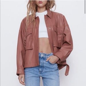 Zara pink oversized leather jacket